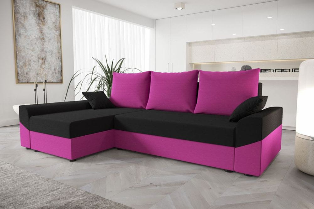 Veneti Elegantná rohová sedacia súprava DAGMAR - ružová / čierna